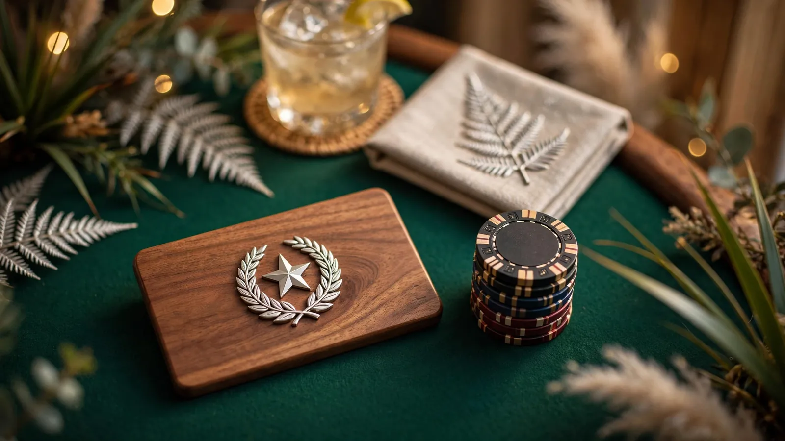 Premium casino loyalty VIP card with chips on a green felt table